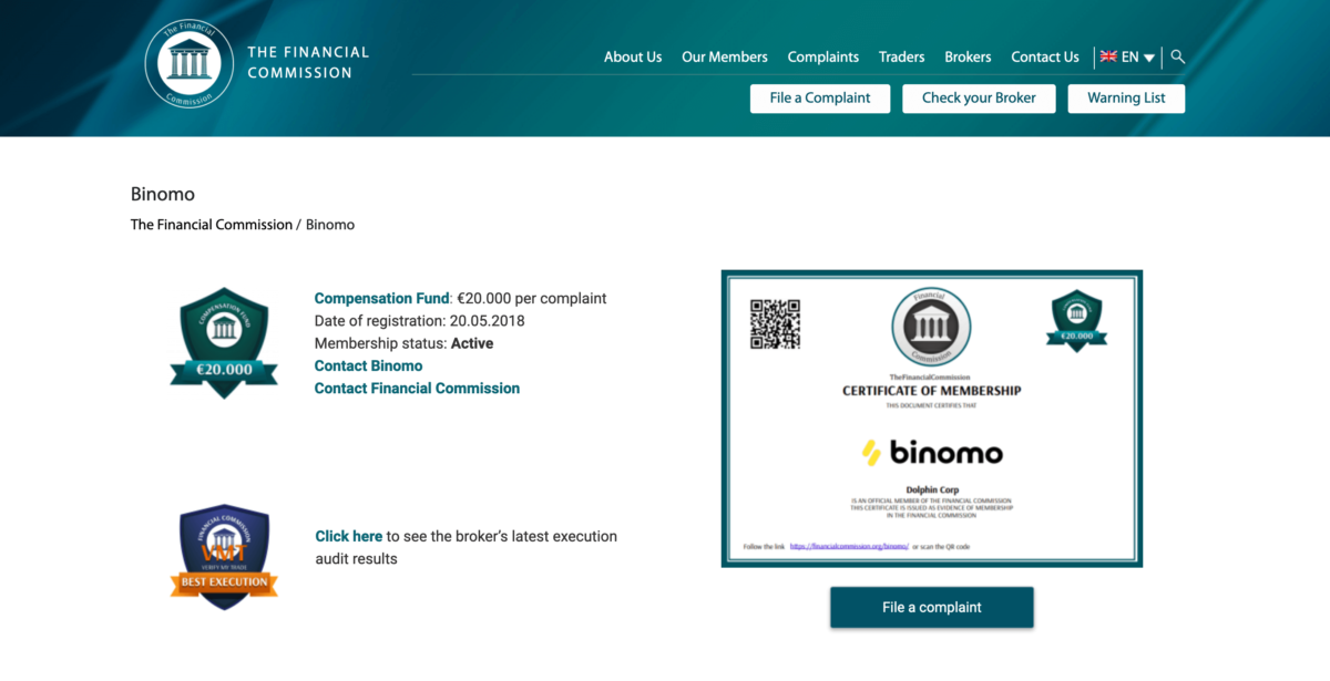 Binomo IFC regulation certificate